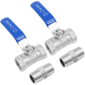 VIKKSAER 3/4 Inch FNPT Ball Valve Kit with Blue Handles & Nipple 304 Stainless Steel 4 Pcs