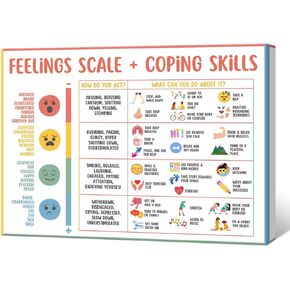 Generic Feelings Scale Coping Skills Children's Emotional Charts Student Mental Health Posters Special Education Classroom Decorations, 30X45cm UnFramed, White01