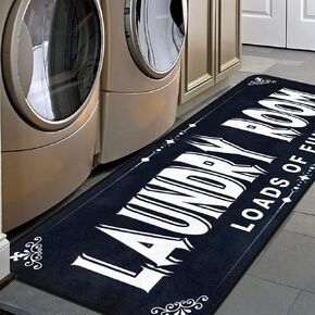 Farmhouse Laundry Room Rug Runner 20"x49" Non Slip Laundry Floor Mat Durable Laundry Decor for Laundry Room Entrance Rug Area Rug for Bathroom Hallway Laundry Room Decor Accessories (White)