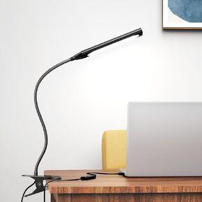 Clip on LED Desk Lamp 3 Color Modes 14 Brightness Dimmable Table Lamp Metal Clip 360° Adjustable Gooseneck Portable Reading Lamp for Home Office College Dorm, Silver