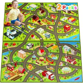 Kids Rugs Traffic Road Carpet for Car City Map Play Rug 5'×6.7' for Playroom Educational Mat Area Rug, Kid Playtime Collection Toddler Car Track Rug Cute Cartoon (City Road A, 59×78.7 in)