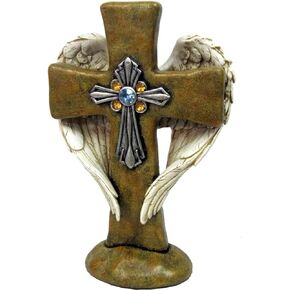 The Bridge Collection Standing Cross with Angel Wings Figurine- Memorial or Sympathy Gift for Loss of Loved One- Western Decor