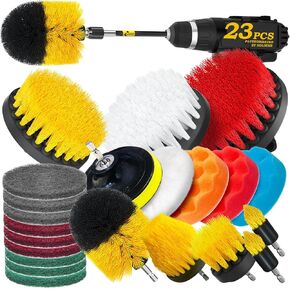 Holikme 23Pack Drill Brush Attachments Set, Scrub Pads & Sponge, Buffing Pads, Power Scrubber Brush with Extend Long Attachment, Car Polishing Pad Kit,Cleaning Supplies，Shower Scrub,Blue