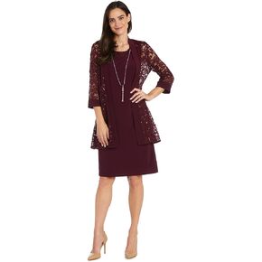 R&M Richards Women's Plus Size Glitter Jacket Dress, Merlot