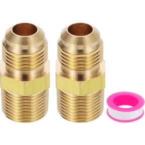 PATIKIL 3/8" Flare to 3/8" NPT Male Half-Union Brass Pipe Fitting Set, 2Pcs Brass Couples Tube Fittings Tubing Thread Adapter Pipe Connector with PTFE Tape for Refrigeration, Air, Gas Line