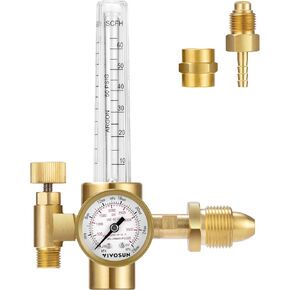 VIVOSUN Nitrogen Regulator with CGA580 Inlet and 7/16'' UNF Outlet Connection, Heavy-Duty Handle Helium Regulator with Double Pressure Gauge