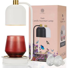 Magic Candle Warmer Lamp Black White with Timer and Dimmer, Auto Shut Off, Melting Wax, Modern Light, Top Dimmable Electric Heater (White)