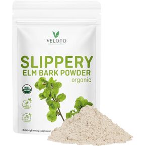 Slippery Elm Bark Powder Organic, Pure Slippery Elm Inner Bark Powder, Upgraded Sticky Version, Natural Vegan Herbal Supplement for Soothing Throat Digestive Health, Gluten-Free, No GMOs, 1 lb