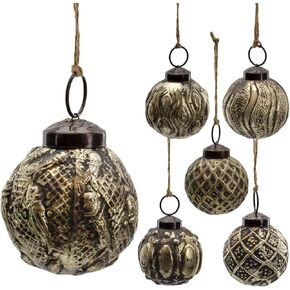 AuldHome Farmhouse Ball Ornaments (Set of 6, 2", Silver); Distressed Metal Tin Glass Ball Vintage Style Christmas Decorations in Kuwait