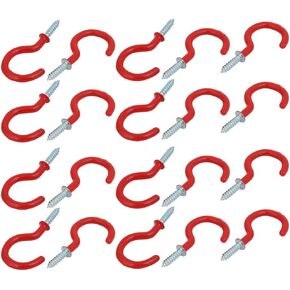 uxcell 1-1/4 Inch Plastic Coated Screw-in Open Cup Ceiling Hooks Hangers Red 20pcs