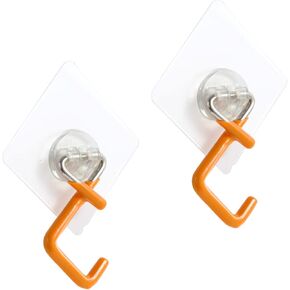 Adhesive Hook,Strong Non-Marking Sticker Hook Water and Oil Resistant Clear Hook Reusable Wall Hook Heavy Duty 22lb Self Adhesive Wall Mount for Bathroom Kitchen Doors (2 Pack)