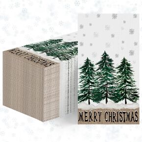 Horaldaily 100 Christmas Disposable Paper Decorative Guest Napkins, Christmas Pine Tree Snow Hand Towel for Party Lunch Dinner Kitchen Bathroom