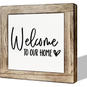 Welcome Sign, Wooden Box Signs for Home Decor, Freestanding Welcome Decor Sign, Farmhouse Decor for Entryway, Front Door Decor, Porch Decor, Housewarming Tabletop Decor, Welcome To Our Home (C3)