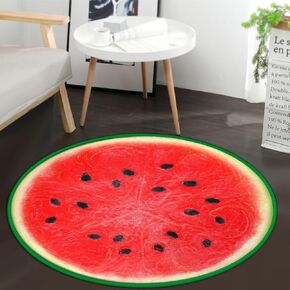 keepcute Fruit Round Area Rug, Watermelon Print Rug Non-Slip Circle Floor Mat for Bedroom Living Room Outdoor Study Playing Home Decor Rugs 3' Diameter