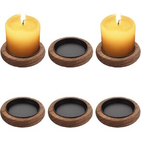 CYEAH 6 Pcs Wood Candle Holders Candle Plate, Pillar Candle Holders for Table Centerpiece, Farmhouse Decor Round Wooden Plate Pedestal Stand for Coffee Table Home Living Room