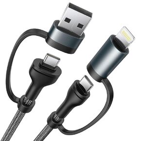 4-in-1 USB C Cable, USBC Lightning Cable USB C to C Charging Cable 60W PD [Fast & Data Sync] 4 in 1 Multi Charger for iPhone 16 15 14 13 12,MacBook Pro 2024 iPad Mini 6/Pro,Samsung Galaxy