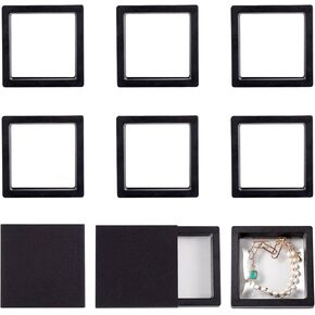 Cheriswelry 6pcs Pink Floating Display Boxes Frame Display Holder Stand Square Ring Necklace Bracelet Earring Boxes 2.73" Jewelry Display Box Coin Display Stands for Jewelry Brooch