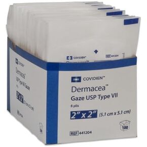 COVIDIEN Gauze Dressing Dermacea 100% Cotton 8-Ply 2 X 2" (#441204, Sold Per Box)