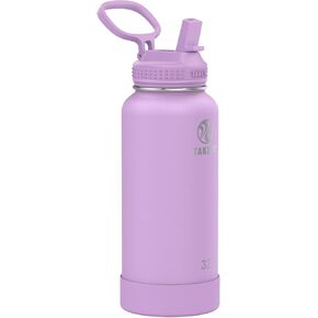 Takeya Actives 40 oz Vacuum Insulated Stainless Steel Water Bottle with Straw Lid, Premium Quality, Clementine