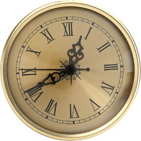 Marsrut 4.25''/108mm Clock Face Insert, Quartz Clock Inserts Replacement, Round Clock Face Mechanism Movement Gold Trim Roman Numeral DIY Repairs for Home Decoration