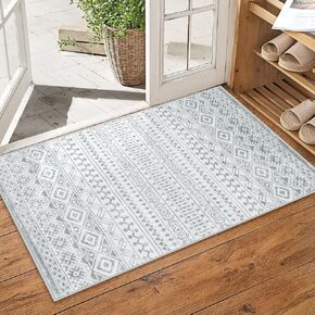 Grey Washable Hallway Runner Rug 2.6x8, Moroccan Long Kitchen Rugs Non Slip Rug Runner, Farmhouse Throw Rugs, Soft Geometric Carpet Runner for Bedroom Bedside Entryway Indoor Laundry Room