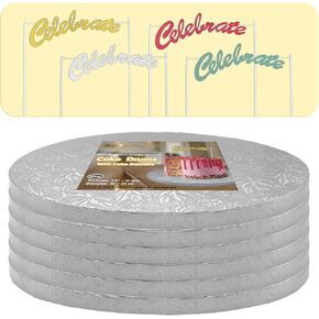 10 Inch Cake Drums,Silver Cake Boards 10 Inch Round(4-Pack),1/2 Inch Thick Cake Boards with Banner Cake Topper,Sturdy,Greaseproof for Birthday Wedding Multi-Tiered Party Cake by GoldenBakeryFamily