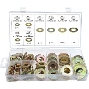 Swordfish 32840 - SAE Hardened Regular Thick Flat Washer Assortment, Pack of 200 Pieces