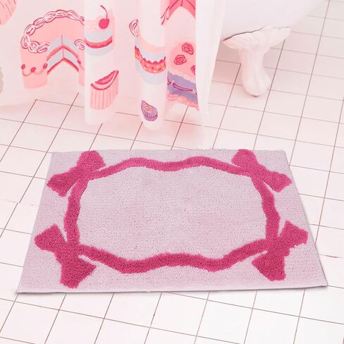 Zeeinx Cute Bow Bath Mat Pink Bathroom Rugs Non Slip Absorbent Bath Rugs Funny Bathroom Decor for Girl Machine Washable Floor Mats for Bathroom Tub Shower 20"x32" in Saudi Arabia