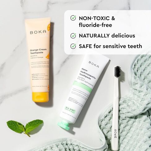 Boka Fluoride Free Toothpaste- Nano Hydroxyapatite, Remineralizing, Sensitive Teeth, Whitening- Dentist Recommended for Adult, Kids Oral Care- Strawberry Mango Flavor, 4oz 1Pk - US Manufactured in Kuwait
