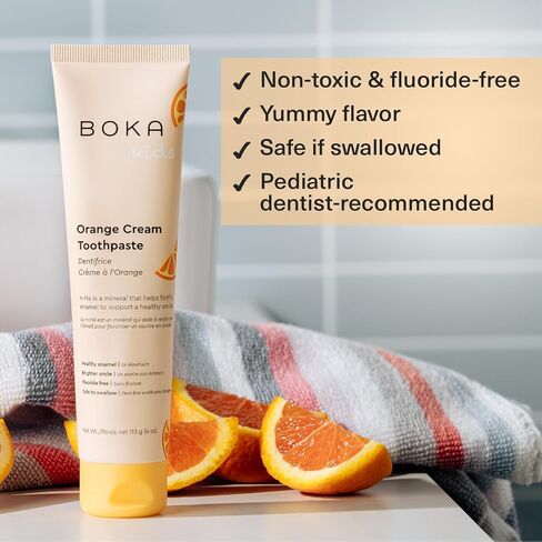 Boka Fluoride Free Toothpaste- Nano Hydroxyapatite, Remineralizing, Sensitive Teeth, Whitening- Dentist Recommended for Adult, Kids Oral Care- Strawberry Mango Flavor, 4oz 1Pk - US Manufactured in Kuwait