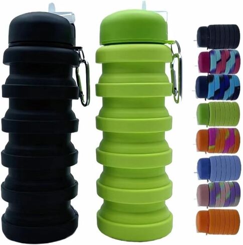 Collapsible Water Bottles 2 Pack 16oz(about 500ml), Travel Portable Sport Water Bottle, Silicone Foldable Water Bottles for Gym Camping Outdoor Hiking. (Blue Camouflage+Pink Camouflage) in Saudi Arabia