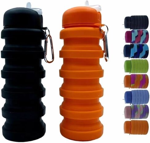 Collapsible Water Bottles 2 Pack 16oz(about 500ml), Travel Portable Sport Water Bottle, Silicone Foldable Water Bottles for Gym Camping Outdoor Hiking. (Blue Camouflage+Pink Camouflage) in Saudi Arabia