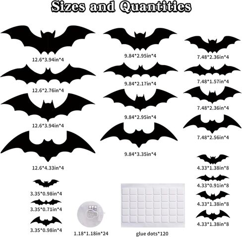 92 Pcs LED Halloween Bats Light Wall Decor Large 3D Bats Sticker Light for Halloween Decorations 5 Sizes Removable PVC Bat Stickers for Halloween Home Decor Indoor Party Decorations in Saudi Arabia