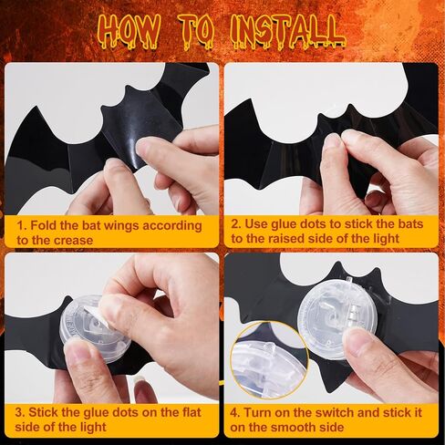 92 Pcs LED Halloween Bats Light Wall Decor Large 3D Bats Sticker Light for Halloween Decorations 5 Sizes Removable PVC Bat Stickers for Halloween Home Decor Indoor Party Decorations in Saudi Arabia