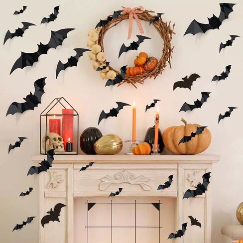 92 Pcs LED Halloween Bats Light Wall Decor Large 3D Bats Sticker Light for Halloween Decorations 5 Sizes Removable PVC Bat Stickers for Halloween Home Decor Indoor Party Decorations in Saudi Arabia