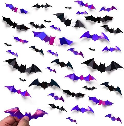 92 Pcs LED Halloween Bats Light Wall Decor Large 3D Bats Sticker Light for Halloween Decorations 5 Sizes Removable PVC Bat Stickers for Halloween Home Decor Indoor Party Decorations in Saudi Arabia