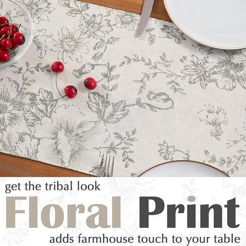 jinchan Floral Linen Table Runner for Kitchen Farmhouse Table Cloth with Black Flower Print 13 x 70 Inch Beige Linen Blend Cloth for Kitchen Dining Table Indoor Outdoor Decor 1 Panel in Kuwait