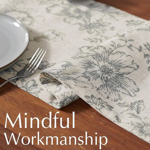 jinchan Floral Linen Table Runner for Kitchen Farmhouse Table Cloth with Black Flower Print 13 x 70 Inch Beige Linen Blend Cloth for Kitchen Dining Table Indoor Outdoor Decor 1 Panel in Kuwait