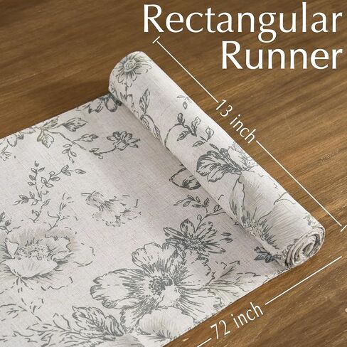 jinchan Floral Linen Table Runner for Kitchen Farmhouse Table Cloth with Black Flower Print 13 x 70 Inch Beige Linen Blend Cloth for Kitchen Dining Table Indoor Outdoor Decor 1 Panel in Kuwait