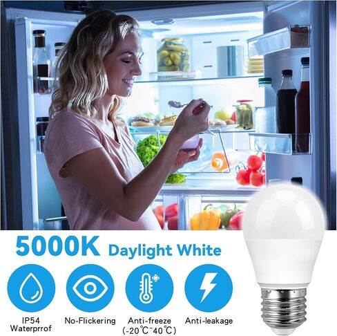 BAOMING LED Refrigerator Light Bulb 50 Watt Equivalent,G45 5W 120V 500LM Fridge Appliance Light Bulb Daylight White 5000K, Waterproof Fridge Light Bulbs, E26 Freezer Light Bulbs Non-dimmable, 3Packs in Saudi Arabia