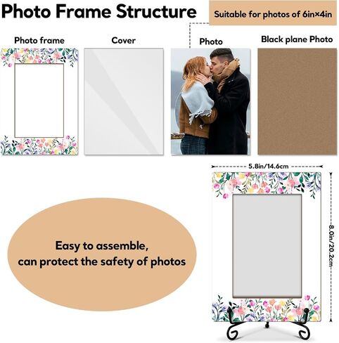 Cow Pattern Picture Frame, Birthday Gift For Women Girls Boys Daughter Son Sister Mom Table Desk Shelf Blank and White Decor Wood Photo Frame Fits 4x6 Vertical & Horizontal with Stand -14 in Saudi Arabia