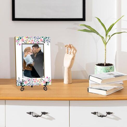 Cow Pattern Picture Frame, Birthday Gift For Women Girls Boys Daughter Son Sister Mom Table Desk Shelf Blank and White Decor Wood Photo Frame Fits 4x6 Vertical & Horizontal with Stand -14 in Saudi Arabia