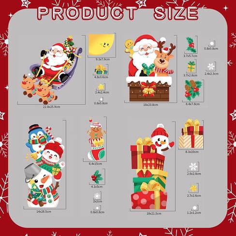 4 Sheets Christmas Window Clings Cute Elk Santa Claus Snowflake Snowman Gnome Window Decals Double-Sided Christmas Window Decor for Xmas Winter Home Office School Decor Party Supplies in Kuwait