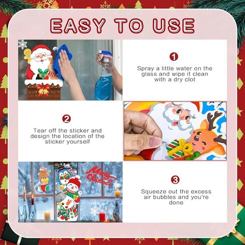 4 Sheets Christmas Window Clings Cute Elk Santa Claus Snowflake Snowman Gnome Window Decals Double-Sided Christmas Window Decor for Xmas Winter Home Office School Decor Party Supplies in Kuwait