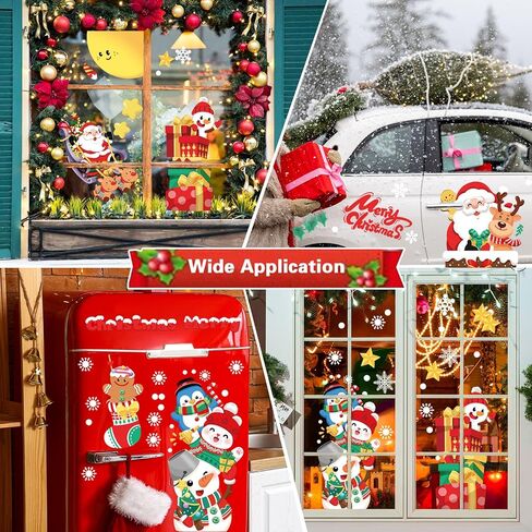 4 Sheets Christmas Window Clings Cute Elk Santa Claus Snowflake Snowman Gnome Window Decals Double-Sided Christmas Window Decor for Xmas Winter Home Office School Decor Party Supplies in Kuwait