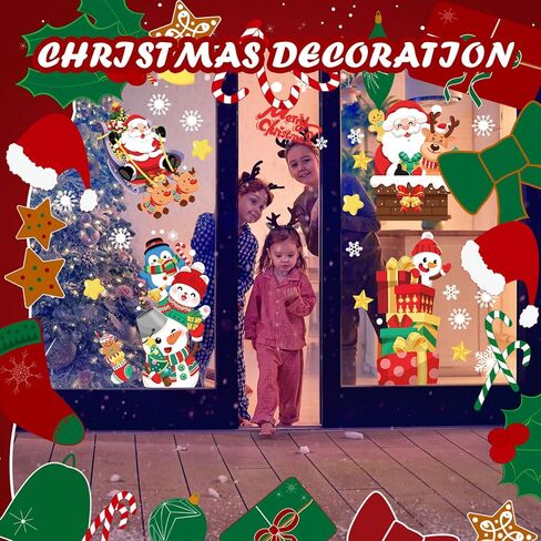 4 Sheets Christmas Window Clings Cute Elk Santa Claus Snowflake Snowman Gnome Window Decals Double-Sided Christmas Window Decor for Xmas Winter Home Office School Decor Party Supplies in Kuwait