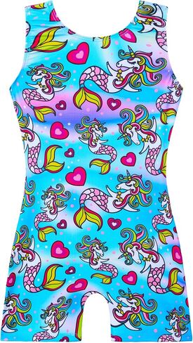 Girls Gymnastics Leotards Sleeveless Tumble Biketards One Piece Dance Unitards with Short in Saudi Arabia