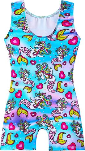 Girls Gymnastics Leotards Sleeveless Tumble Biketards One Piece Dance Unitards with Short in Saudi Arabia