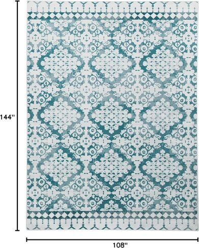 HOMBYS 9x12 ft Moroccan Area Rug for Living Room Bedroom, Large Floral Floor Carpet with Non-Slip Backing for Indoor Office Dining Room, Traditional Tribal Farmhouse Home Deco, Blue, Machine Washable in Saudi Arabia