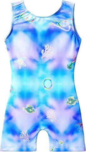 Girls Gymnastics Leotards Sleeveless Tumble Biketards One Piece Dance Unitards with Short in Saudi Arabia